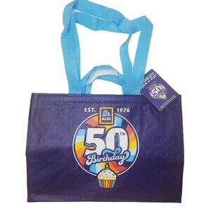 ALDI 50th Anniversary Reusable Tote Bag Click N Stay Limited Edition Blue NWT